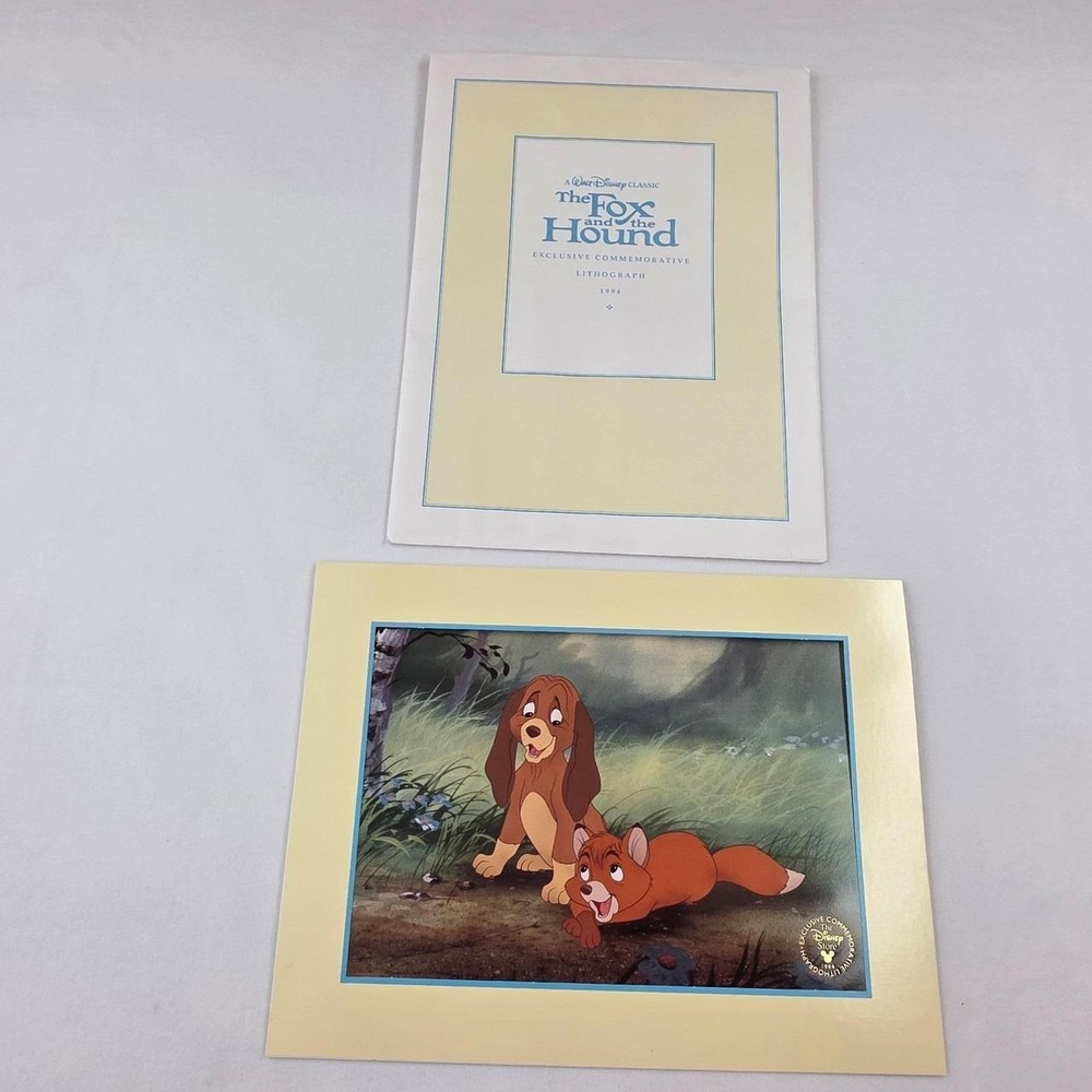 Vintage 1994 Disney Fox and the Hound Lithograph - Todd and Copper